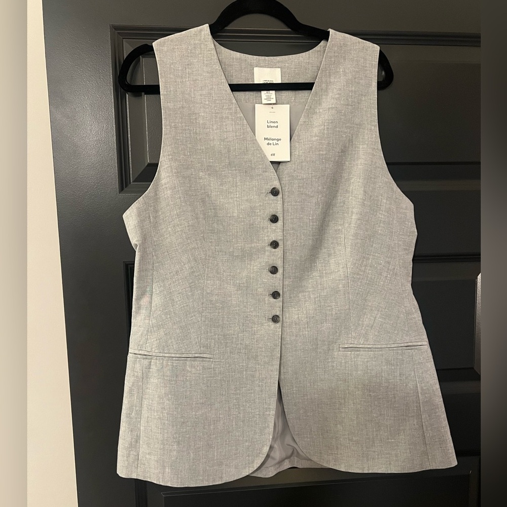 H&M Linen-blend Suit Vest Top Size Large